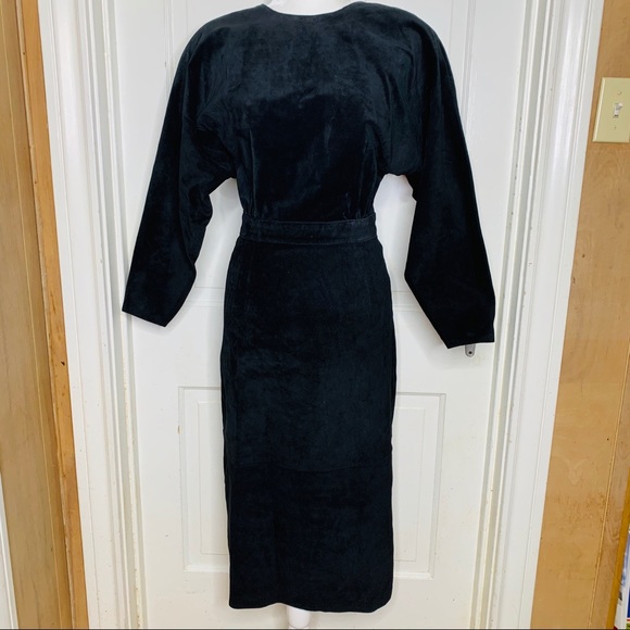 Vintage Dresses & Skirts - Vintage 1980s Black Suede Dress w/Cut out. Sz 8